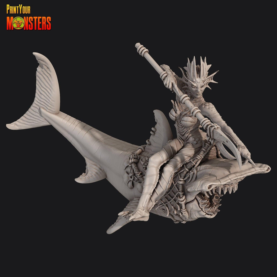 Sea Elf Priestess on Hammerhead - Dark Water Sanctum - Print Your Monsters