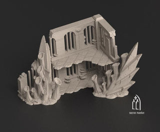 Infested Ruins Terrain - Alien Growth Sci Fi Scatter Terrain for 28mm Wargaming & RPGs - 2 Story Ruin (Style A) - Sacrus Mundus