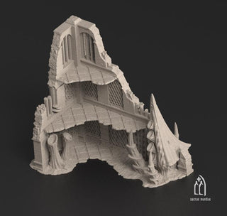 Infested Ruins Terrain - Alien Growth Sci Fi Scatter Terrain for 28mm Wargaming & RPGs - 3 Story Ruin (Style B) - Sacrus Mundus