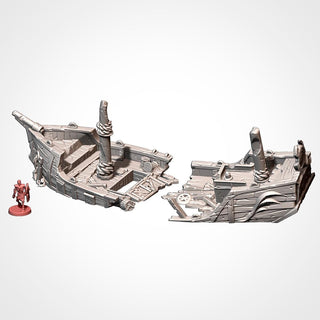 Ships Aground - Fantasy or Historical Tabletop Terrain for 28mm Wargaming and RPGs - Coastal Scatter Terrain - Txarli Factory