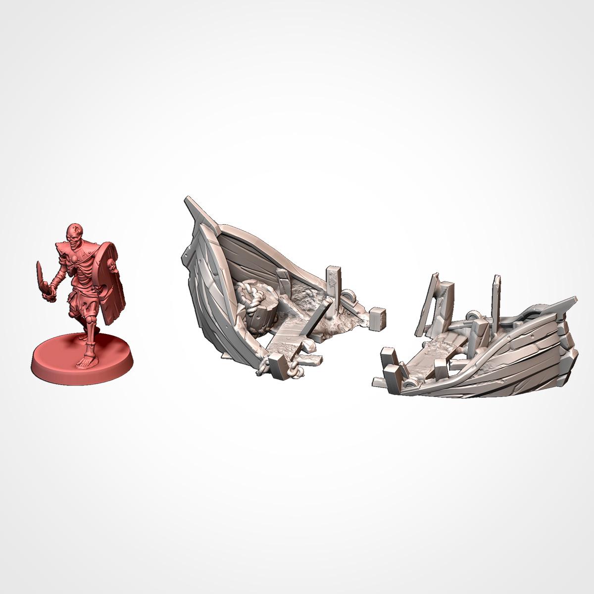Ships Aground - Fantasy or Historical Tabletop Terrain for 28mm Wargaming and RPGs - Coastal Scatter Terrain - Txarli Factory