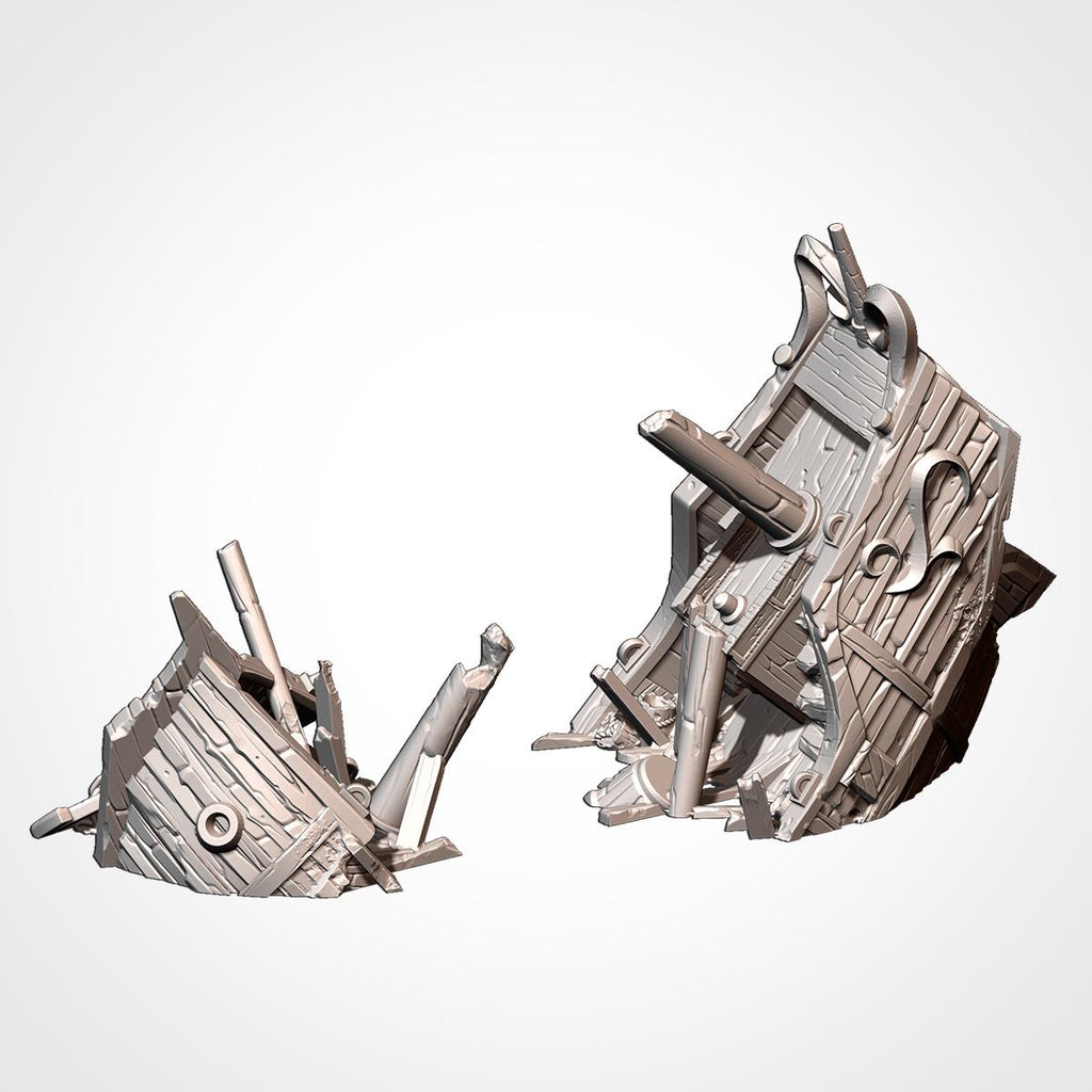 Ships Aground - Fantasy or Historical Tabletop Terrain for 28mm Wargaming and RPGs - Coastal Scatter Terrain - Txarli Factory