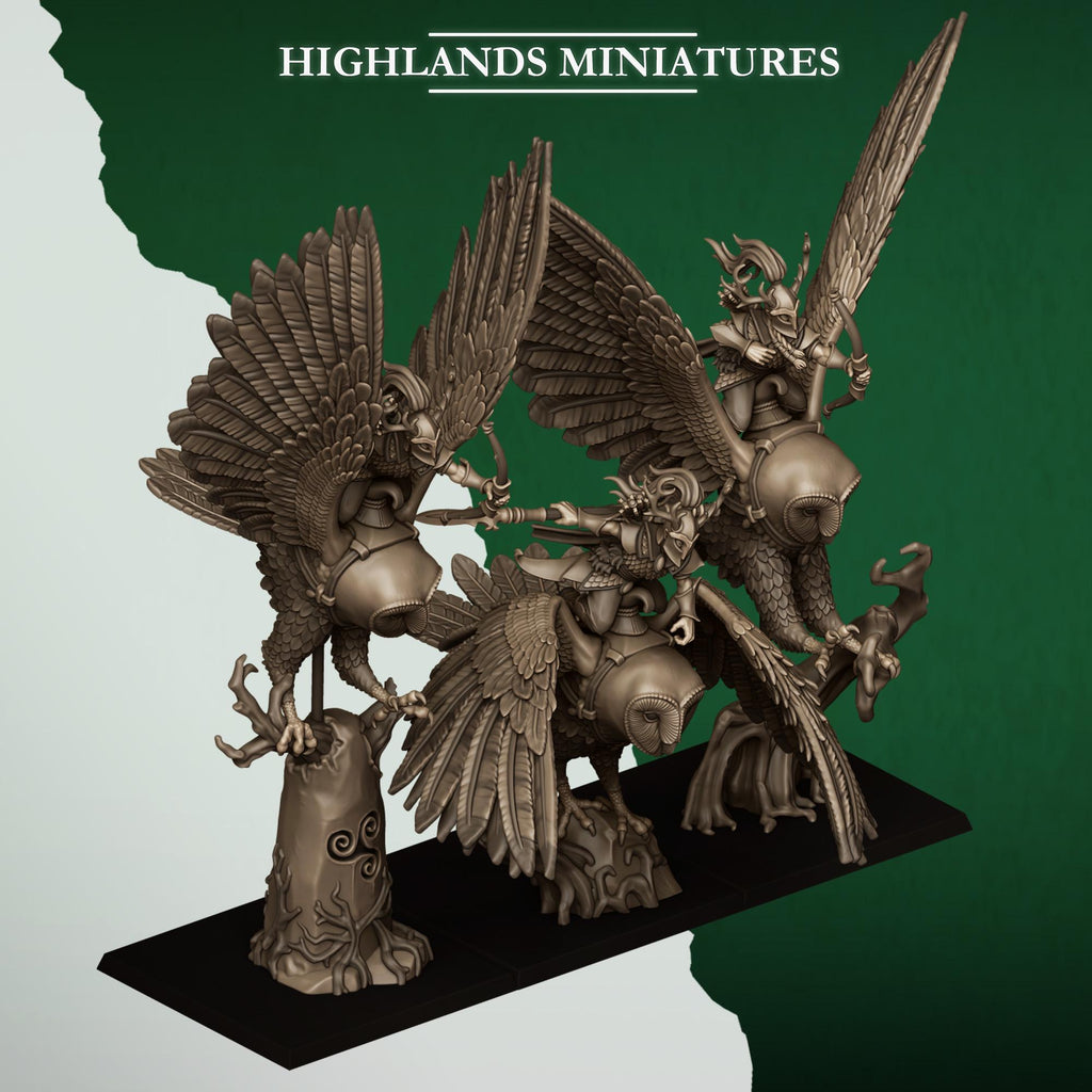 Great Owls & Owl Riders  Fantasy Flying Cavalry Resin Miniatures - Highlands Miniatures