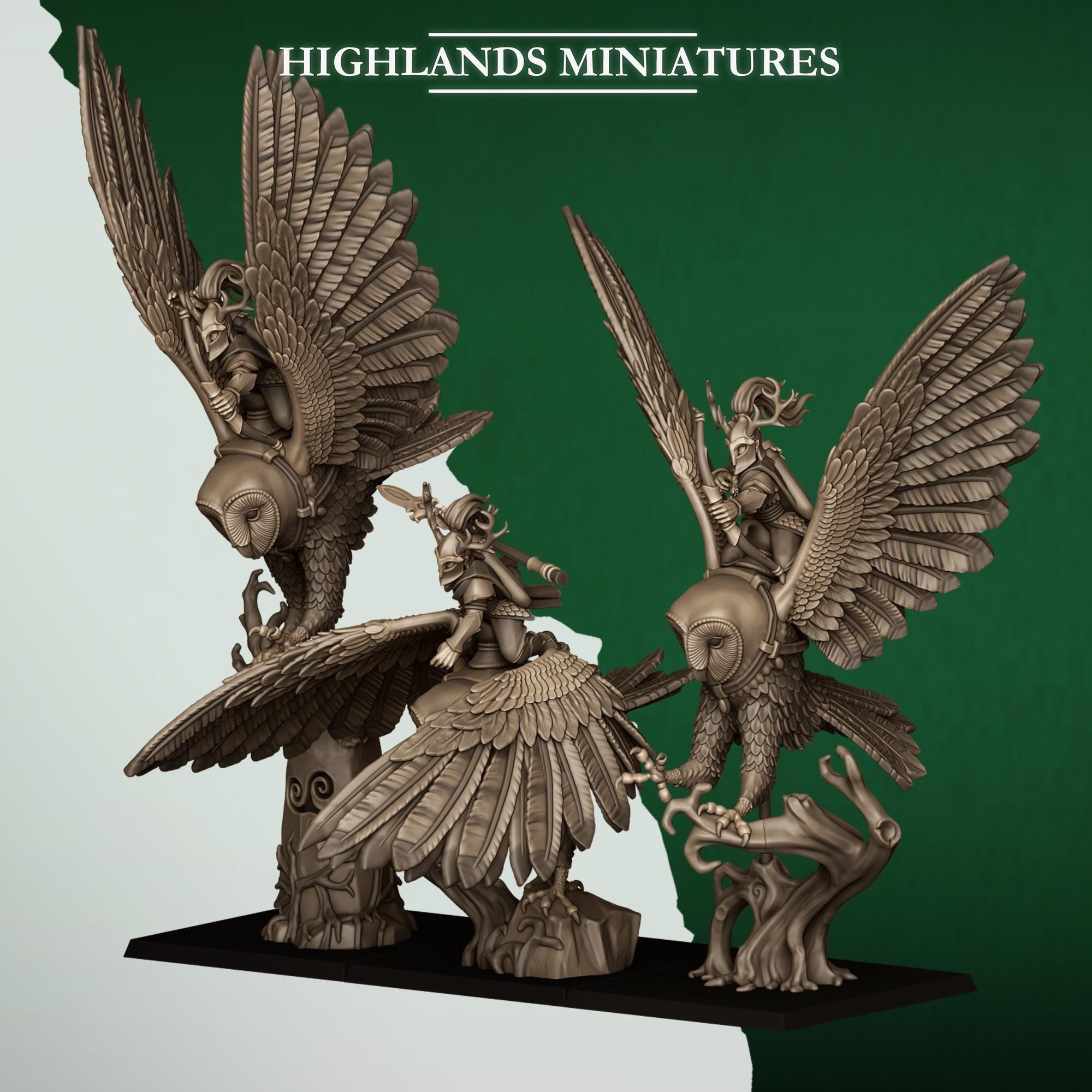 Great Owls & Owl Riders  Fantasy Flying Cavalry Resin Miniatures - Highlands Miniatures