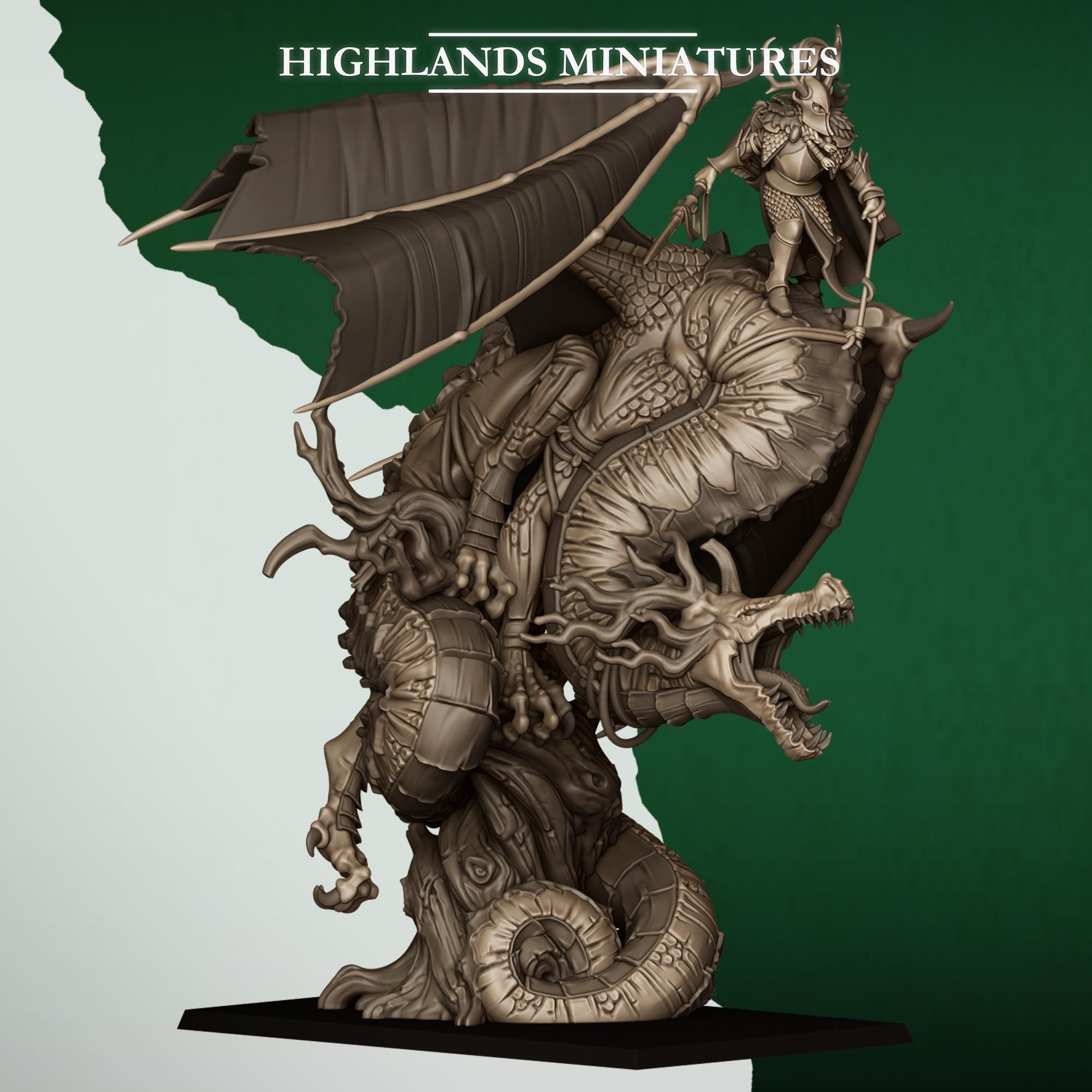 Feral Elf Prince on Dragon  Resin Fantasy Dragon Miniature for Tabletop Wargaming - Highlands Miniatures