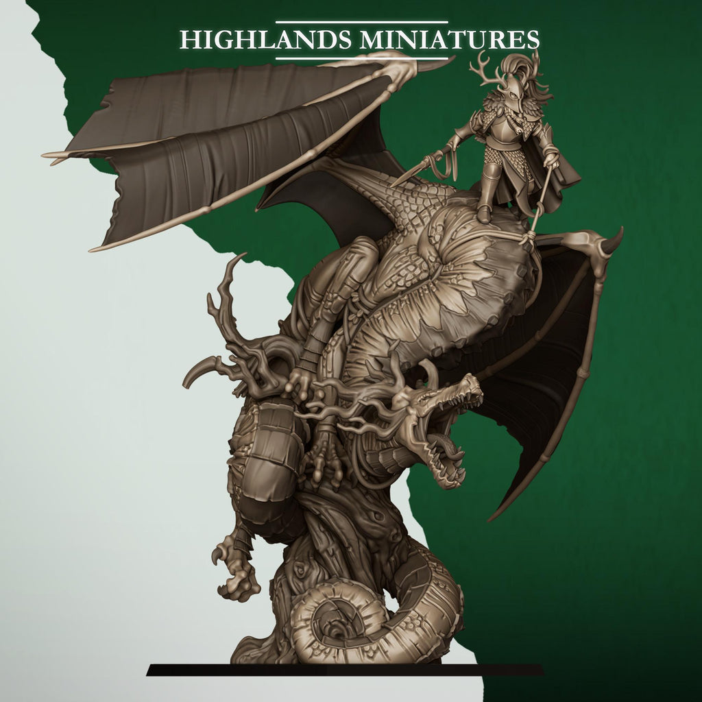 Feral Elf Prince on Dragon  Resin Fantasy Dragon Miniature for Tabletop Wargaming - Highlands Miniatures