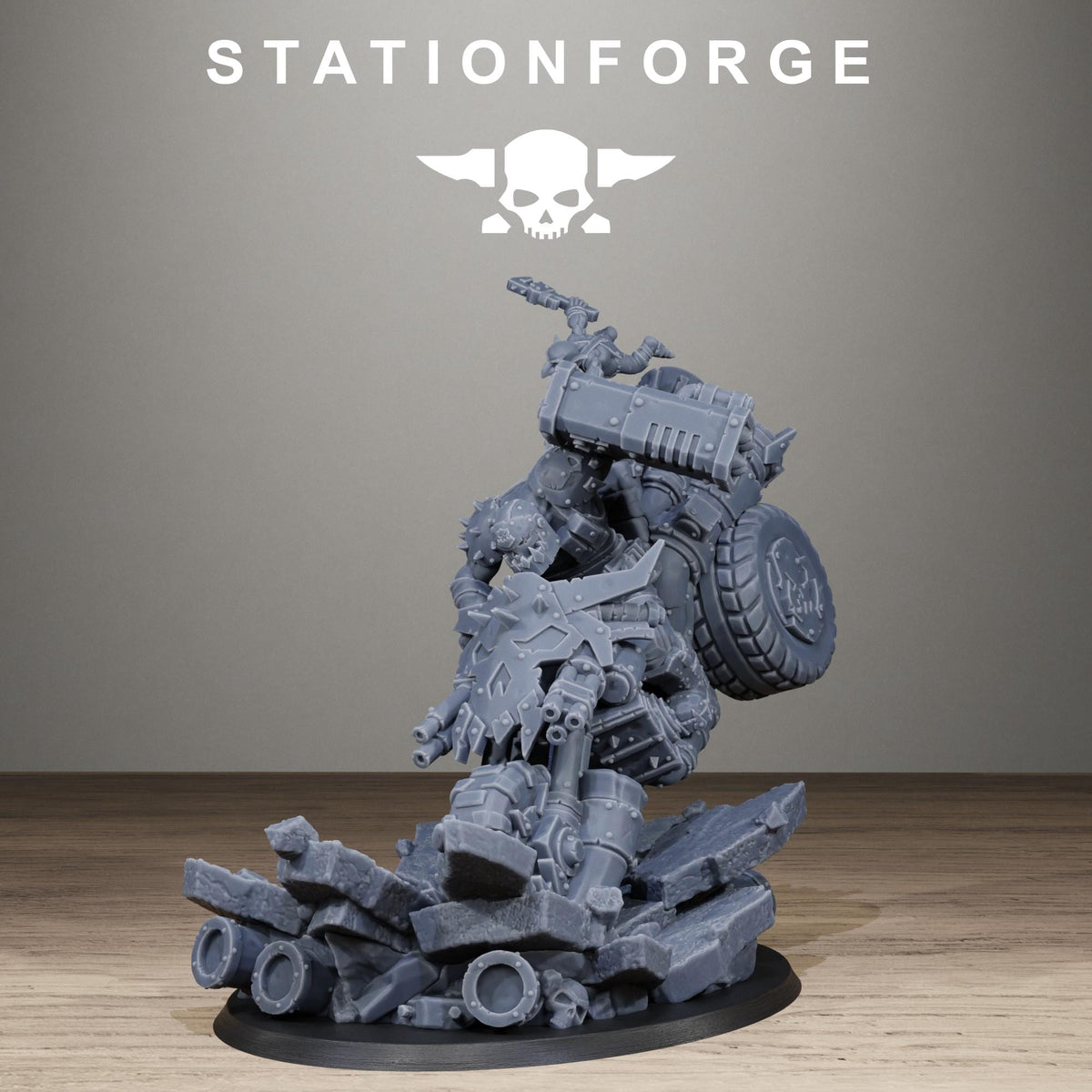 Orkaz Biker Boss - Resin Warboss Miniature for Sci Fi Wargaming & Tabletop Gaming - StationForge
