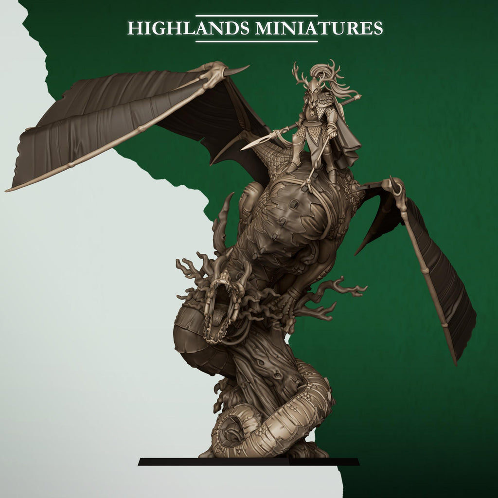 Feral Elf Prince on Dragon  Resin Fantasy Dragon Miniature for Tabletop Wargaming - Highlands Miniatures