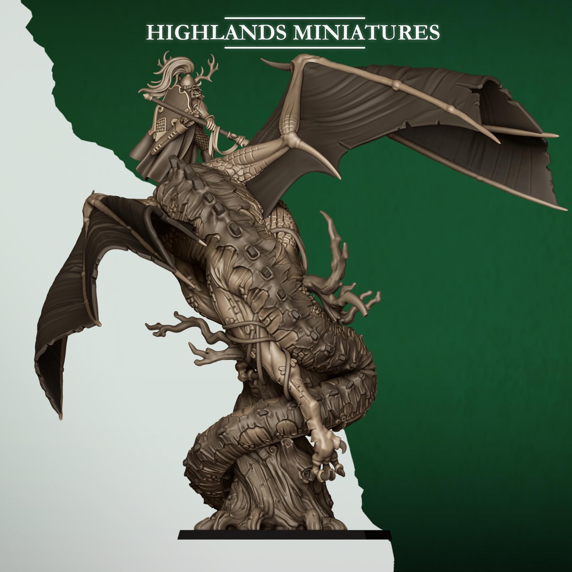 Feral Elf Prince on Dragon  Resin Fantasy Dragon Miniature for Tabletop Wargaming - Highlands Miniatures