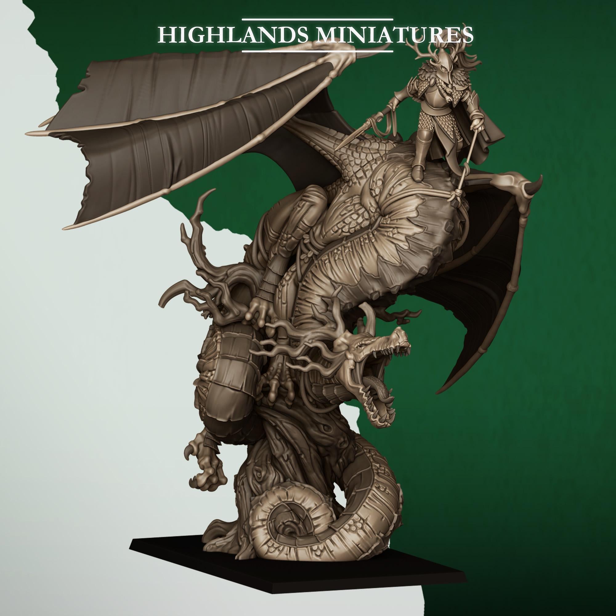 Feral Elf Prince on Dragon  Resin Fantasy Dragon Miniature for Tabletop Wargaming - Highlands Miniatures