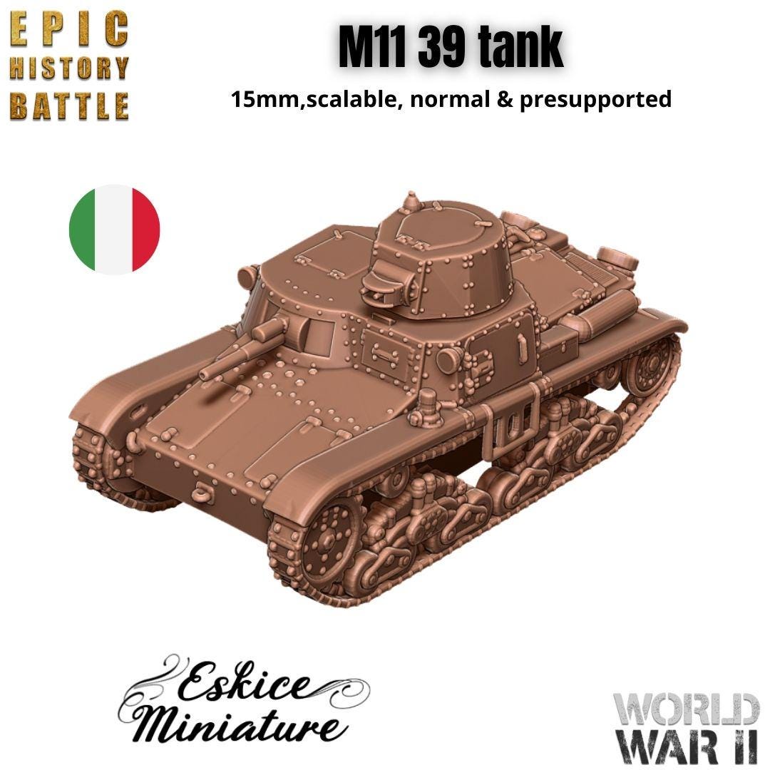 Italian M11/39 Medium Tank - WWII Italian Tank - 3D Printed Resin Miniatures in 6mm, 10mm, 15mm, and 20mm Scale - Eskice Miniatures - Sigmarite Boutique