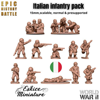 Italian WWII Infantry Platoon - 3D Printed Resin Miniatures in 6mm, 10mm, 15mm, and 20mm Scale - Eskice Miniatures - Sigmarite Boutique