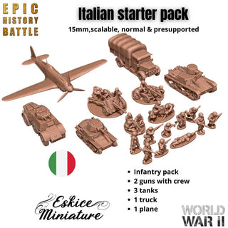 Italian WWII Starter Army - 3D Printed Resin Miniatures in 6mm, 10mm, 15mm, and 20mm Scale - Eskice Miniatures - Sigmarite Boutique