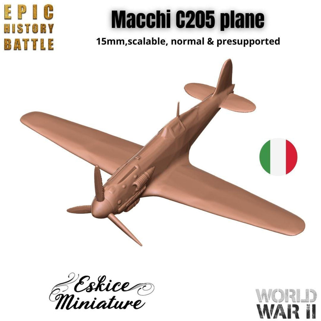 Macchi C.205 Veltro Fighter - WWII Italian Aircraft - 3D Printed Resin Miniatures in 6mm, 10mm, 15mm, and 20mm Scale - Eskice Miniatures - Sigmarite Boutique
