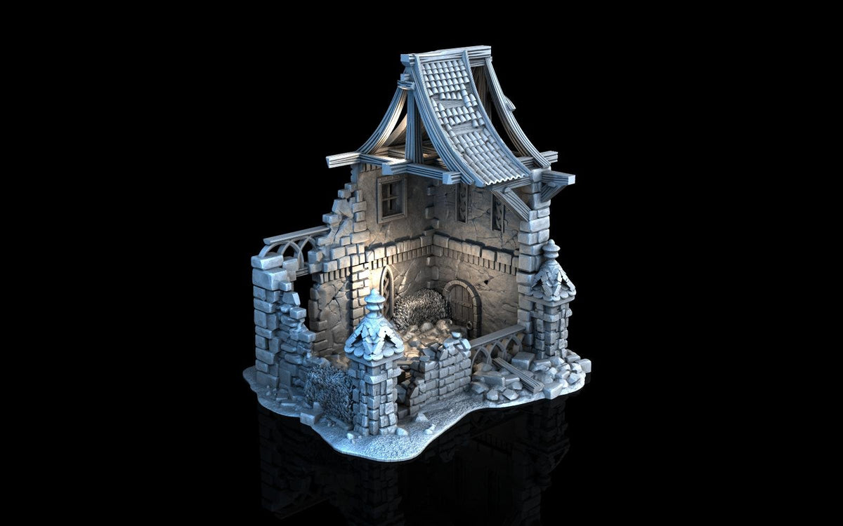 Medieval Town Ruin - Multi-Level 28mm Fantasy Terrain with Playable Interior - Sigmarite Boutique