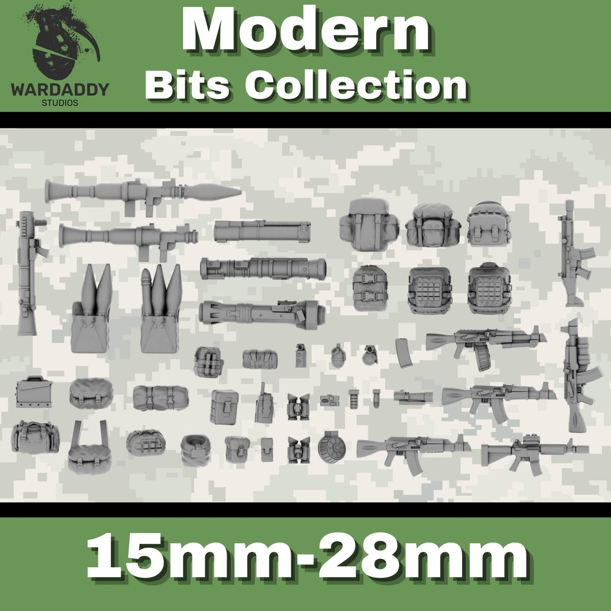 Modern Bits Collection - 15mm or 28mm Weapons, Packs & Gear - Resin Wargaming Models - Wardaddy Studios - Sigmarite Boutique