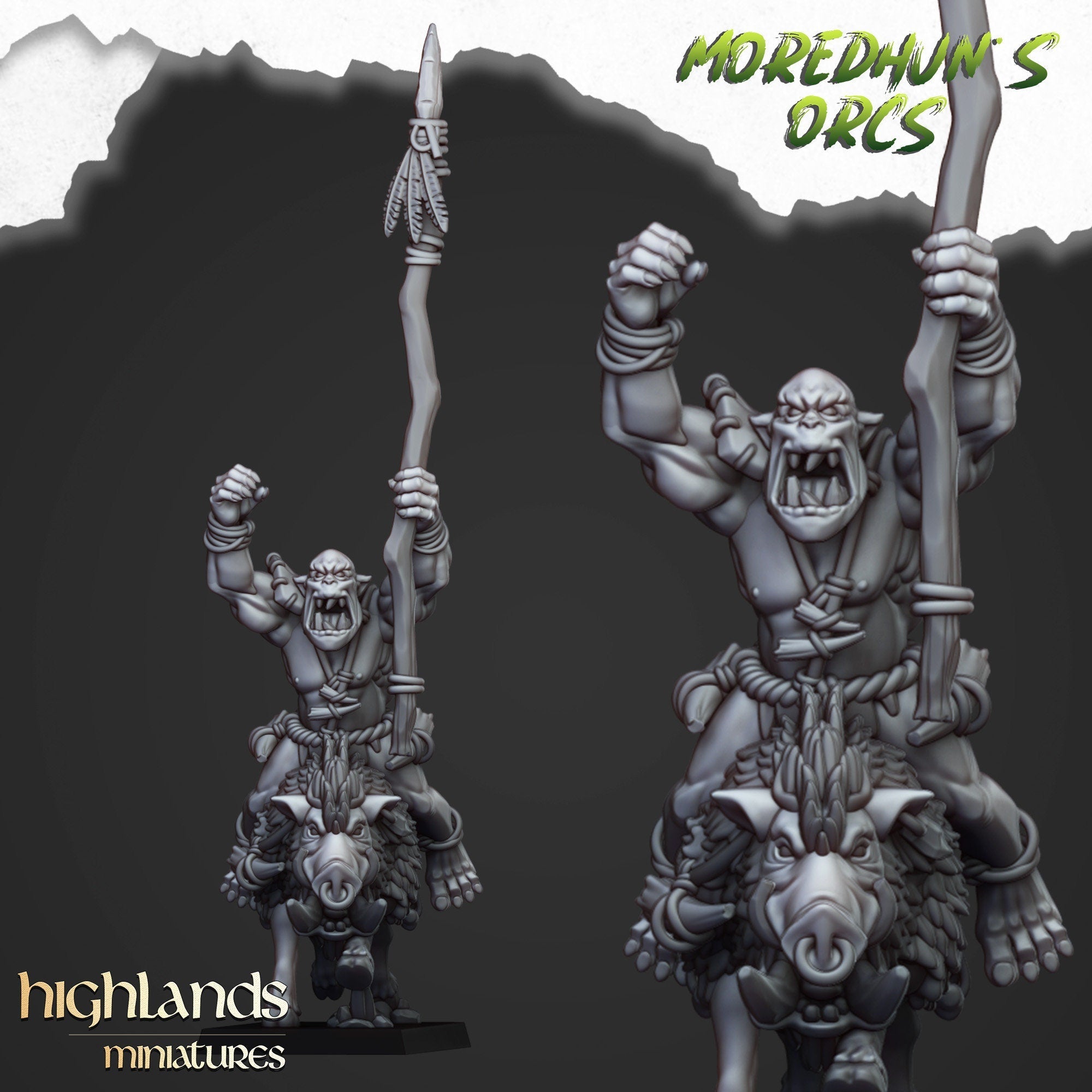 Mounted Cave Orcs - Moredhun's Orcs - Highlands Miniatures - Sigmarite Boutique