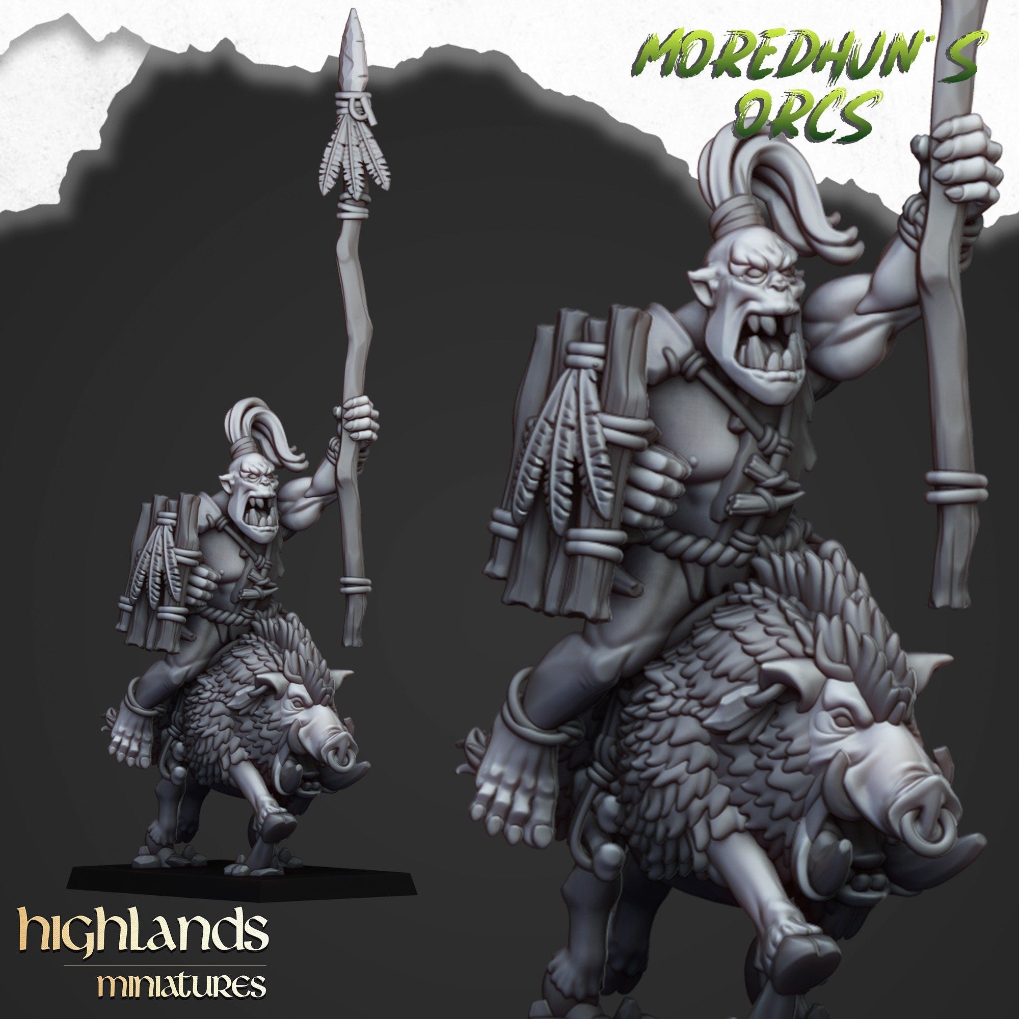 Mounted Cave Orcs - Moredhun's Orcs - Highlands Miniatures - Sigmarite Boutique