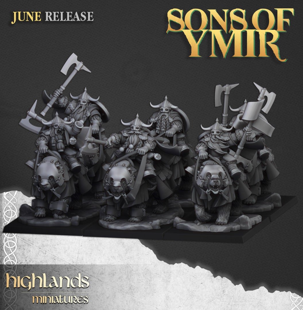 Mounted Heavy Dwarves - Sons of Ymir - Highlands Miniatures - Sigmarite Boutique