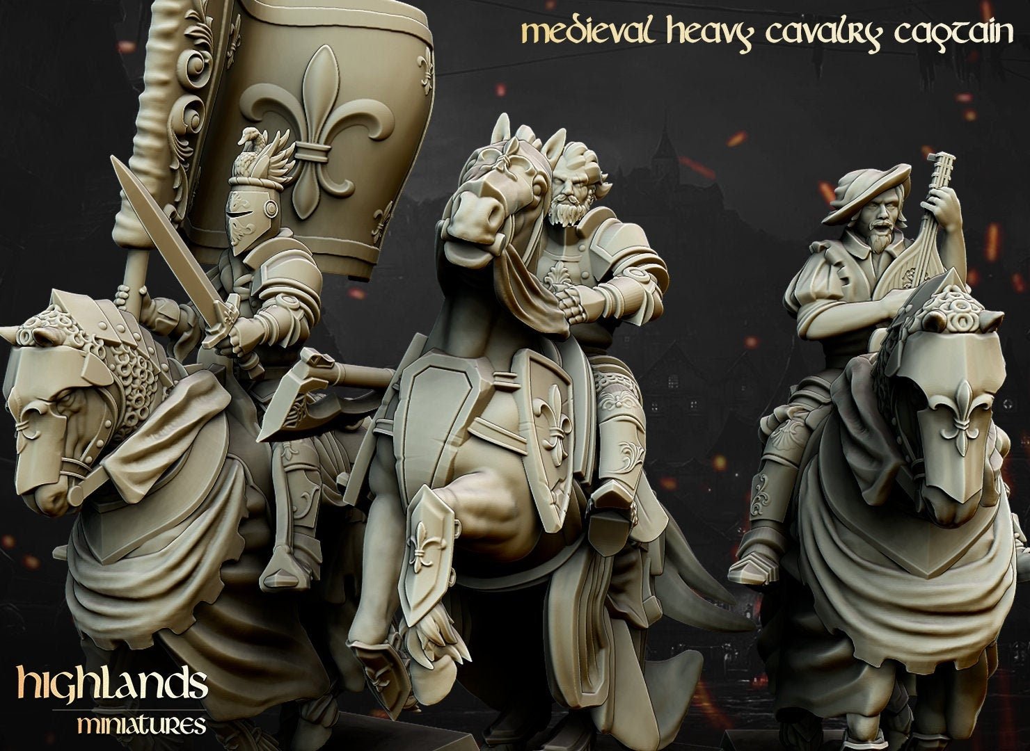 Mounted Heavy Knight Command - Highlands Miniatures - Sigmarite Boutique