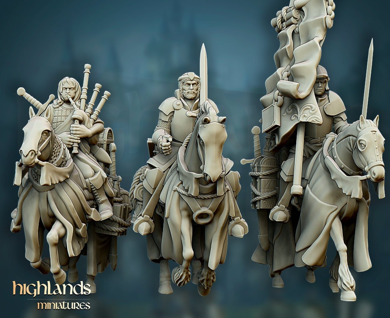 Mounted Questing Knight Command - Highlands Miniatures - Sigmarite Boutique