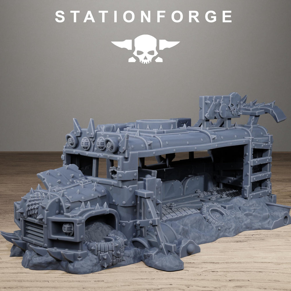 Orkaz Battle Bus - Resin Wrecked Vehicle Terrain for Sci-Fi Wargaming - StationForge - Sigmarite Boutique