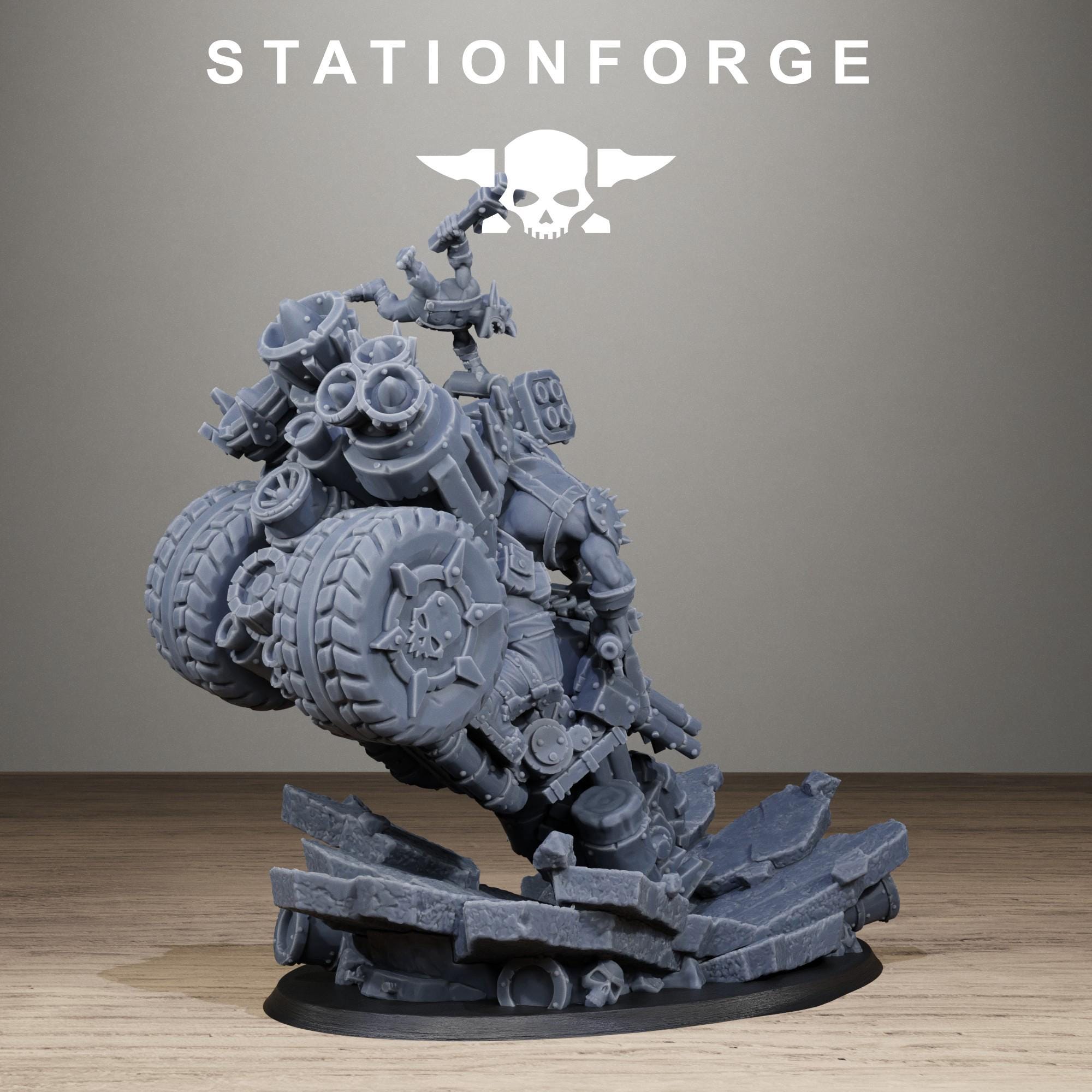 Orkaz Biker Boss Resin Warboss Miniature for Sci Fi Wargaming & Tabletop Gaming - StationForge - Sigmarite Boutique