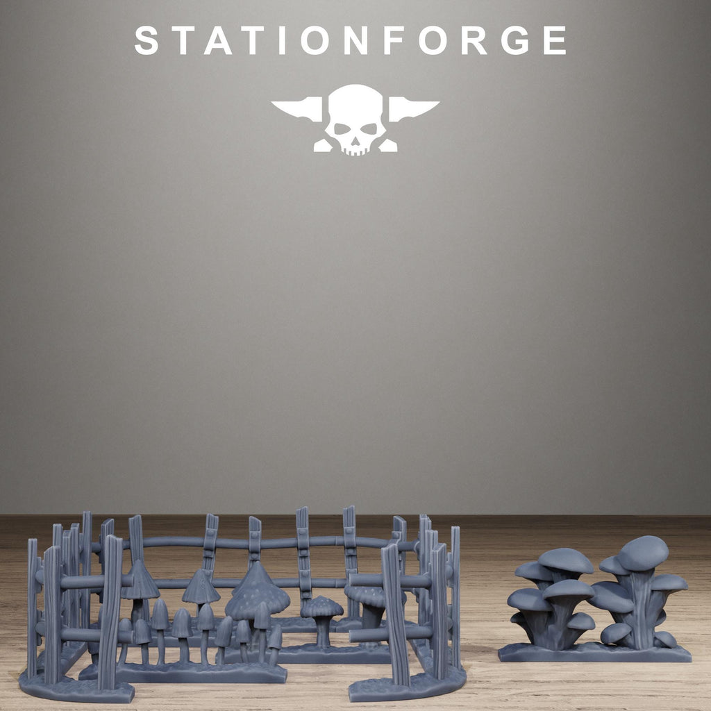 Orkaz Farm - Alien Crop Farm and Modular Fencing Resin Terrain for Sci-Fi Wargaming - StationForge - Sigmarite Boutique