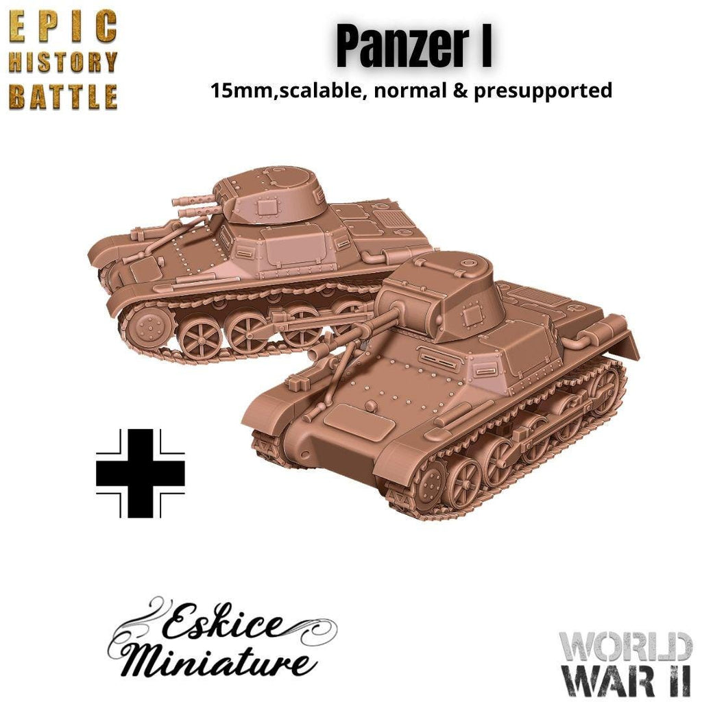 Panzer I Tank - German WWII Light Tank - 3D Printed Resin Miniatures in 6mm, 10mm, 15mm, and 20mm Scale - Eskice Miniatures - Sigmarite Boutique