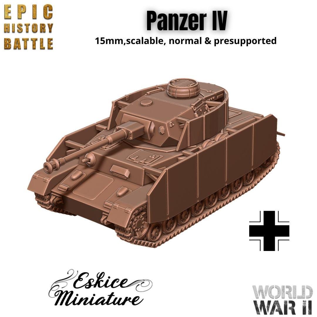 Panzer IV Tank - German WWII Medium Tank - 3D Printed Resin Miniatures in 6mm, 10mm, 15mm, and 20mm Scale - Eskice Miniatures - Sigmarite Boutique