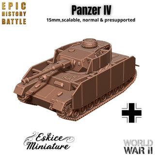 Panzer IV Tank - German WWII Medium Tank - 3D Printed Resin Miniatures in 6mm, 10mm, 15mm, and 20mm Scale - Eskice Miniatures - Sigmarite Boutique