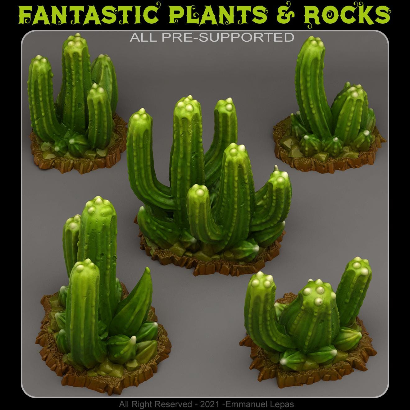 Poisonous Cactus - Fantasy Scatter Terrain for DnD, RPGs & 28mm Wargaming Resin Printed Terrain Set - Sigmarite Boutique