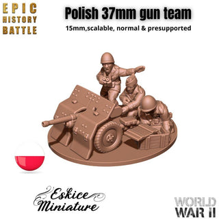 Polish 37mm Anti-Tank Gun Team - 3D Printed Resin Miniatures in 6mm, 10mm, 15mm, and 20mm Scale - Eskice Miniatures - Sigmarite Boutique