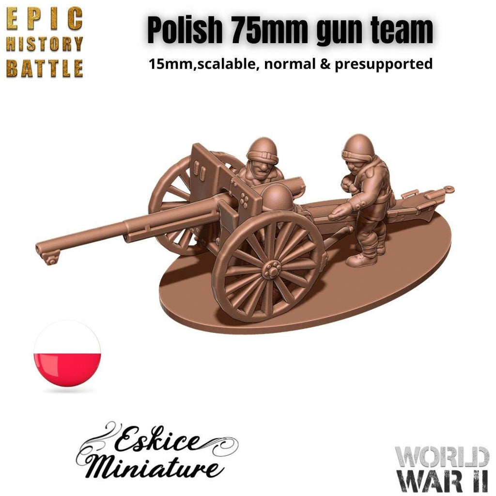 Polish 75mm Field Gun Team - WWII Polish Artillery - Miniatures in 6mm, 10mm, 15mm, and 20mm Scale - Eskice - Sigmarite Boutique