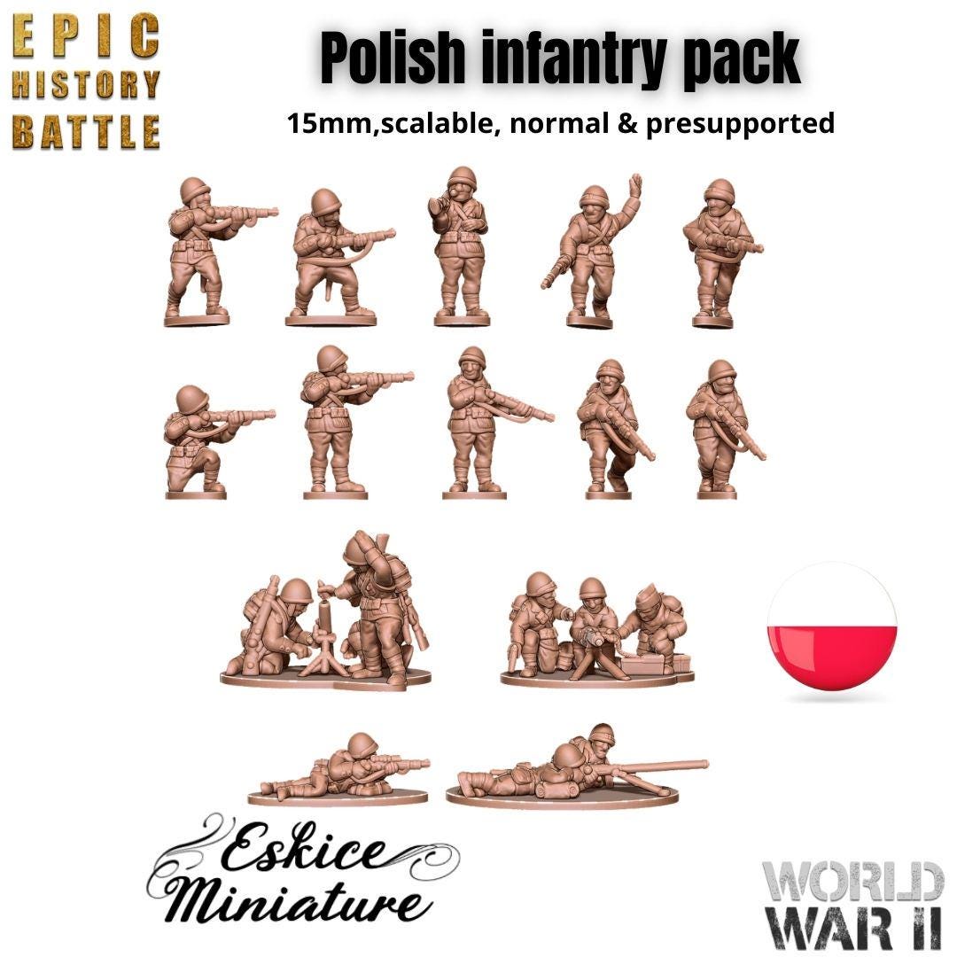 Polish WWII Infantry Platoon - 3D Printed Resin Miniatures in 6mm, 10mm, 15mm, and 20mm Scale - Eskice Miniatures - Sigmarite Boutique