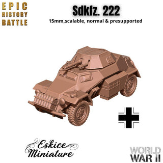 Sd.Kfz. 222 Armored Car - German WWII Recon Vehicle - 3D Printed Resin Miniatures in 6mm, 10mm, 15mm, and 20mm Scale - Eskice Miniatures - Sigmarite Boutique