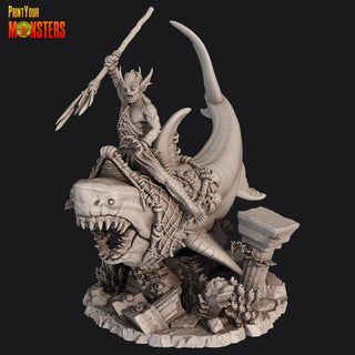 Sea Elf Defender on Great White - Dark Water Sanctum - Print Your Monsters - Sigmarite Boutique
