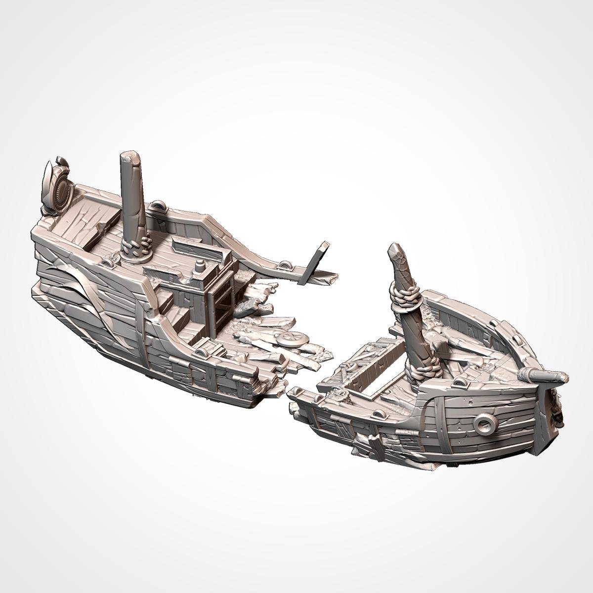 Ships Aground Fantasy or Historical Tabletop Terrain for 28mm Wargaming and RPGs Coastal Scatter Terrain - Sigmarite Boutique
