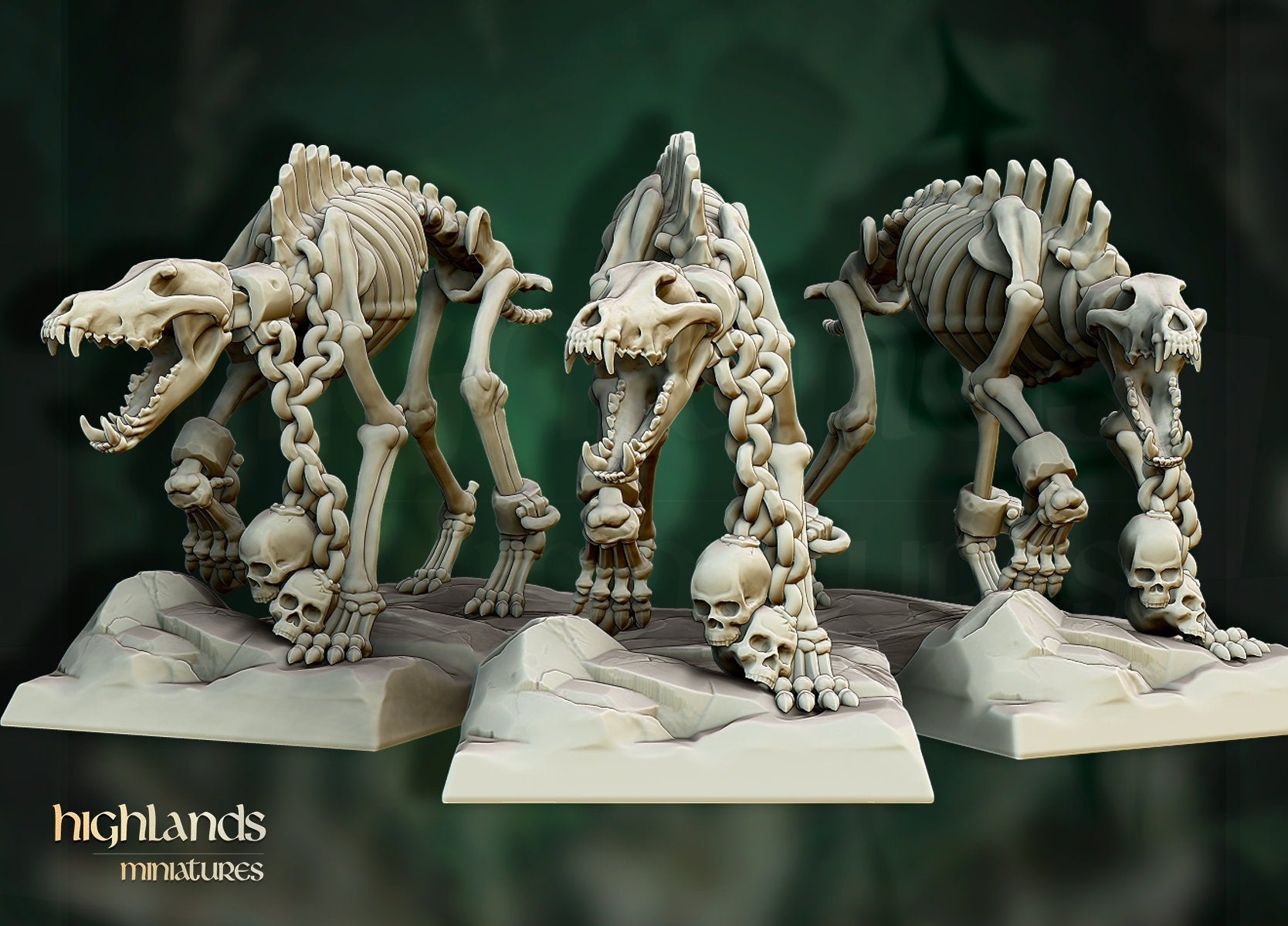 Skeletal Dire Wolves - Highlands Miniatures - Sigmarite Boutique