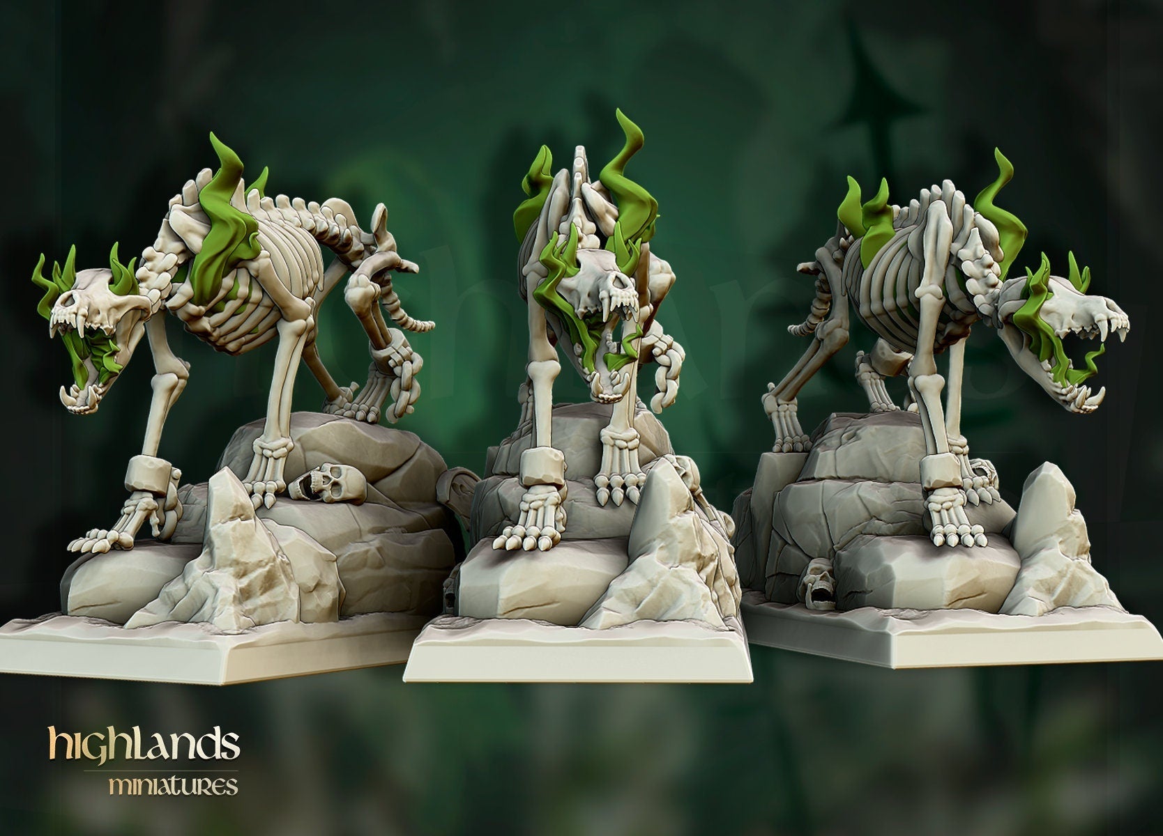 Skeletal Dire Wolves - Highlands Miniatures - Sigmarite Boutique