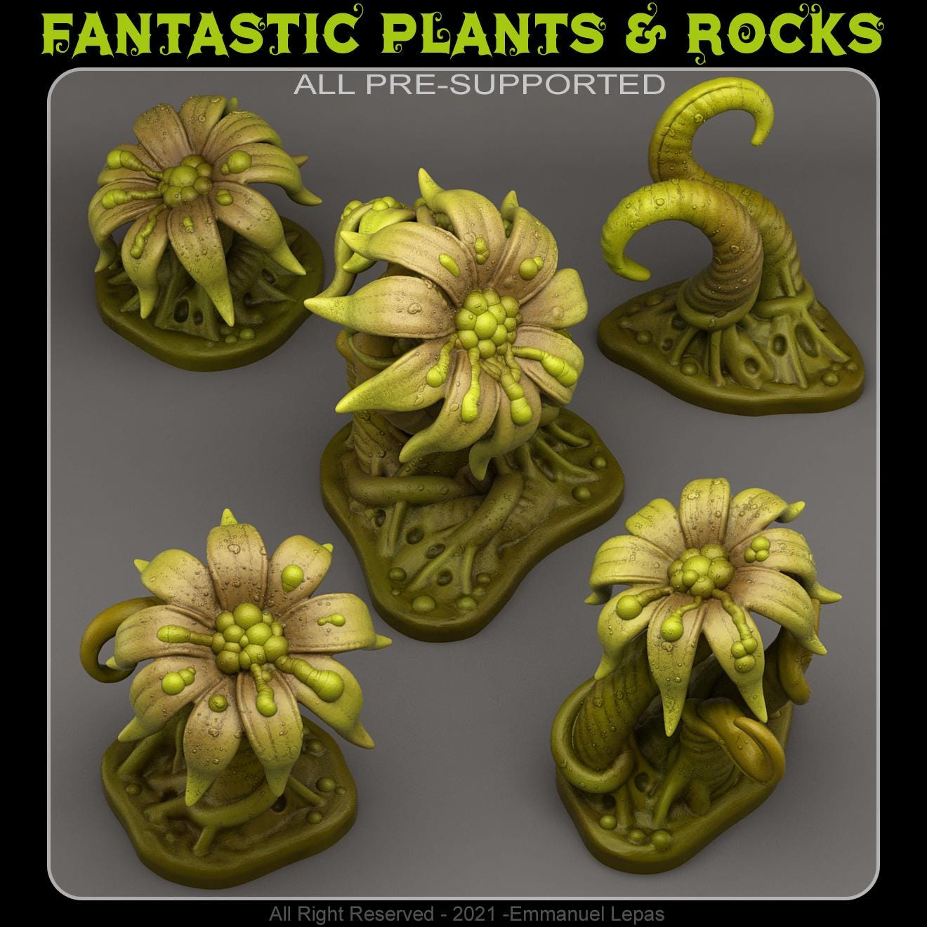 Slimy Swamp Flowers - Fantasy Scatter Terrain for DnD, RPGs & 28mm Wargaming Resin Printed Terrain Set - Sigmarite Boutique