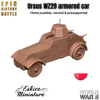Ursus WZ.29 Armored Car - WWII Polish Recon Vehicle - 3D Printed Resin Miniatures in 6mm, 10mm, 15mm, and 20mm Scale - Eskice Miniatures - Sigmarite Boutique