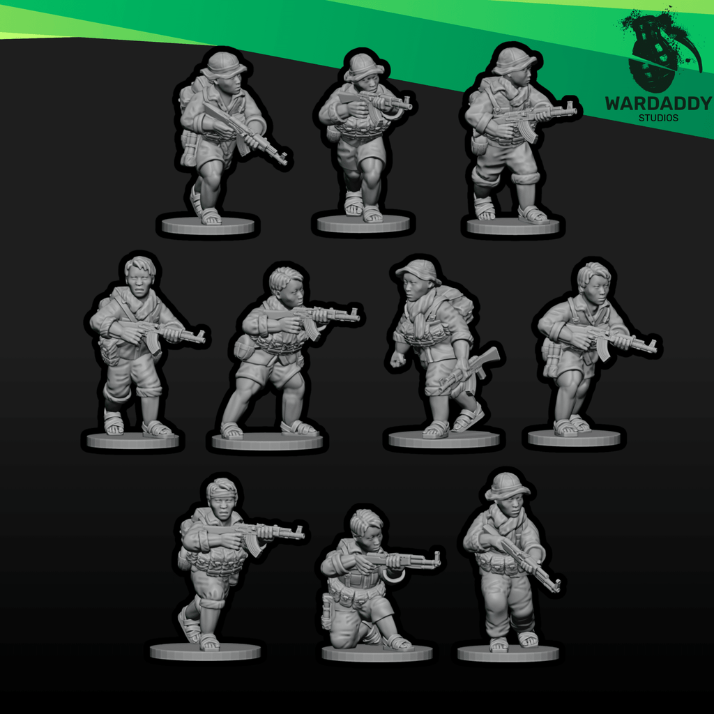 Vietnam War Viet Cong Rifle Squad 2 - AK Armed Infantry - 3D Printed Miniatures - Wardaddy Studios - Sigmarite Boutique