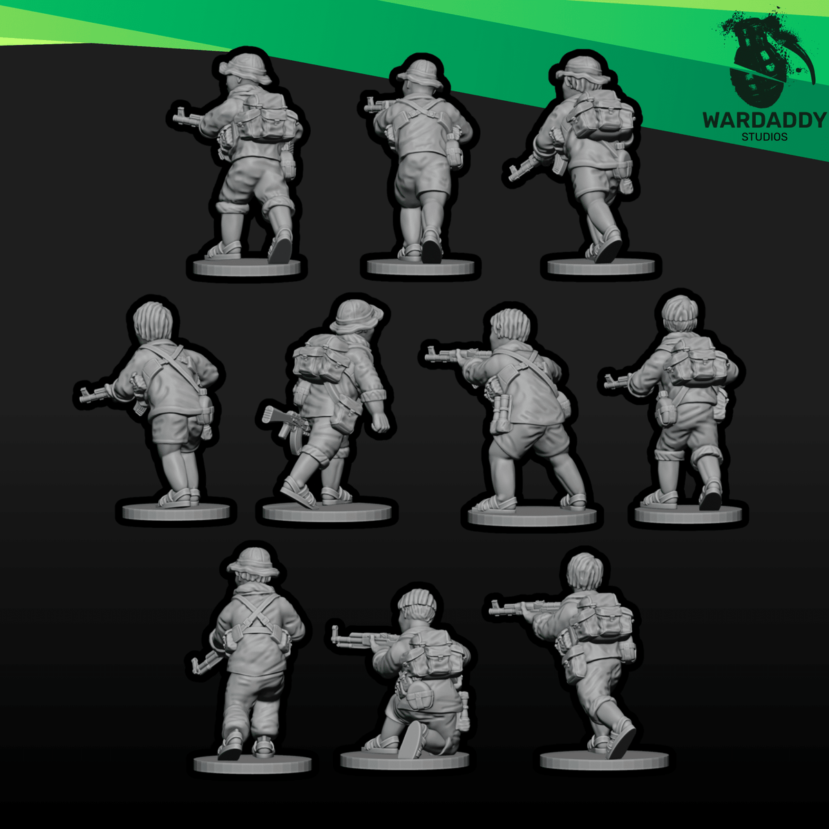 Vietnam War Viet Cong Rifle Squad 2 - AK Armed Infantry - 3D Printed Miniatures - Wardaddy Studios - Sigmarite Boutique